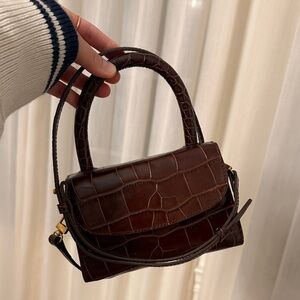 BY FAR Elegant Brown Crocodile-Embossed Women's Handbag